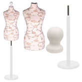 Display Guru Female Uk Size 6/8 Dressmakers Tailors Dummy Mannequin , Brown flower on cream Torso Bust with White Wood Round Base